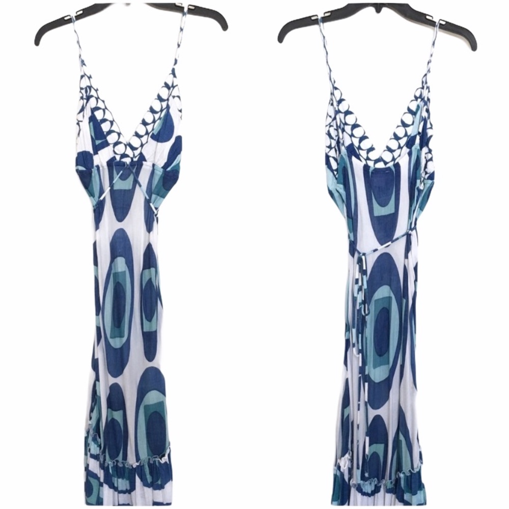 NOLITA Blue & White V-Neck Maxi Dress Size Large